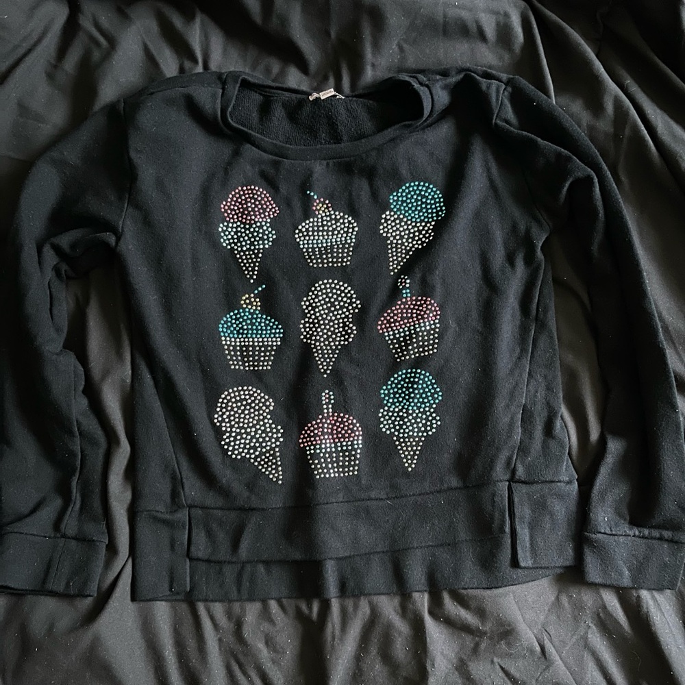 Girls Juicy Couture Black Sweatshirt with Ice Cream & Cupcake Rhinestone Detail